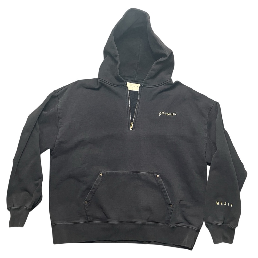 YoungLA Black Half-Zip Rivet 509 Hoodie Size Large